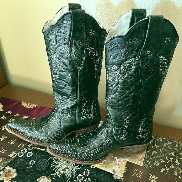 JB DILLON PHYTON SKIN RESERVE BLACK COWBOY BOOTS SIZE 7 - Picture 1 of 6